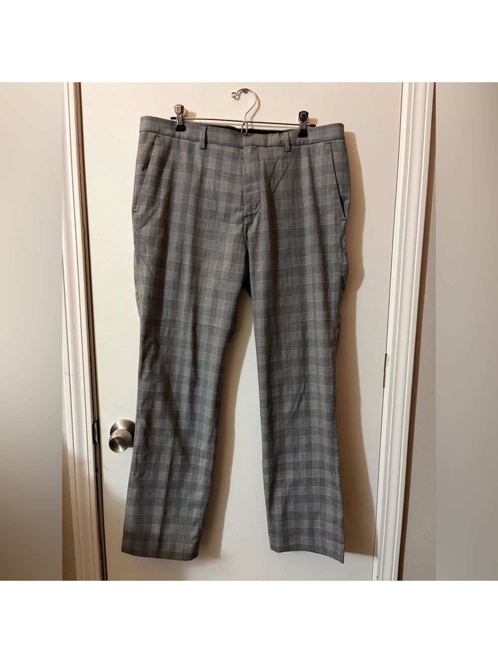 Men’s Calvin Klein 34x30 Black White Plaid Slim Fit Dress Pants Tote10